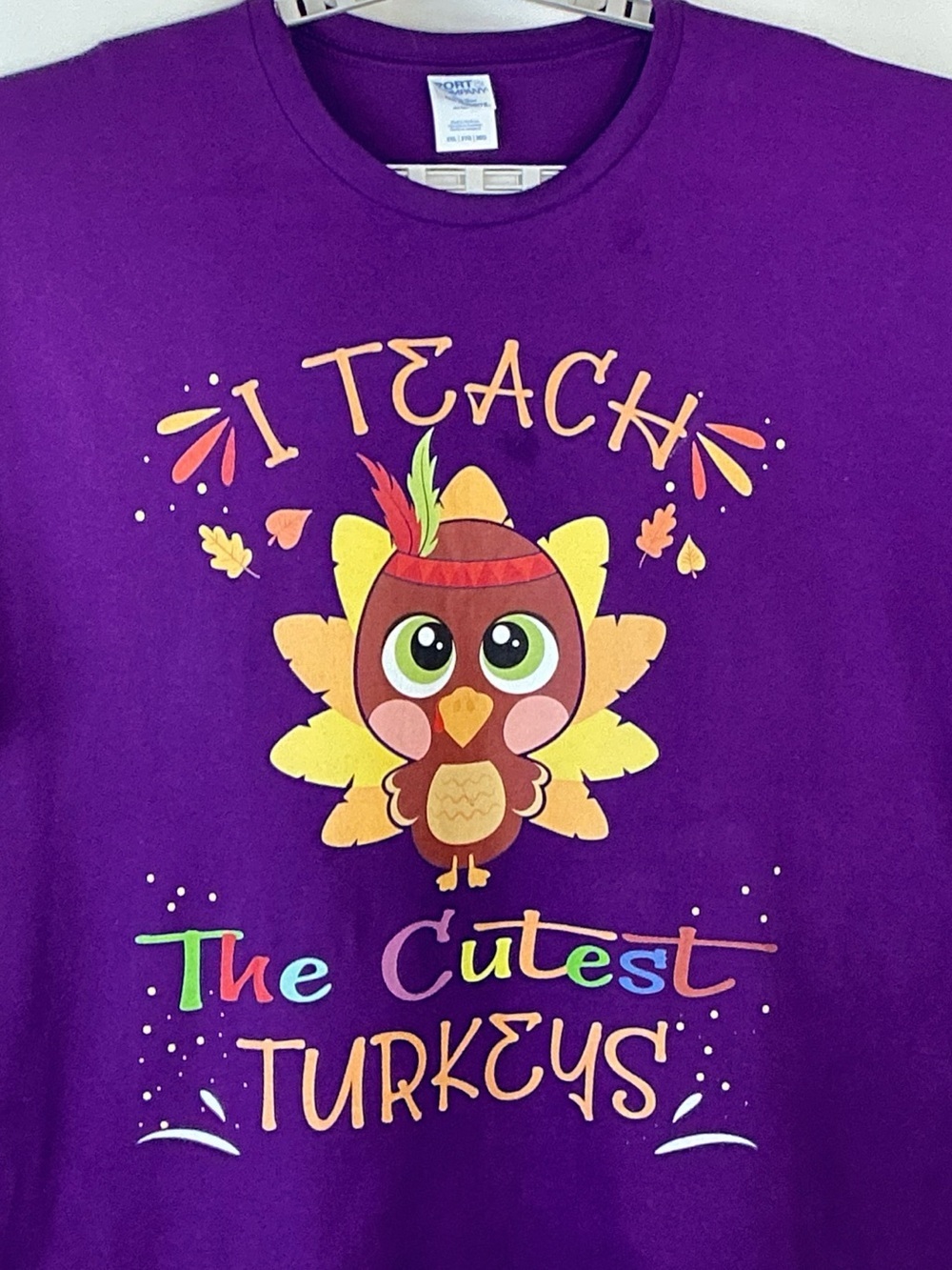 Port Company Teacher Tee Shirt 'I Teach The Cutest Turkeys' Purple Women 3X - Picture 3 of 16